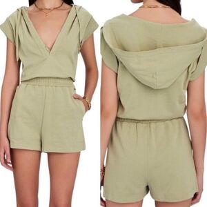 INTERMIX Sammy Terry Hooded Sweatshirt Romper In Sage Green Size Medium